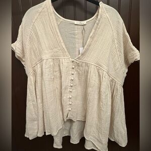 Neuflora Natural Toned Gauze Button-Front Top